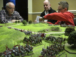 The Hungarian infantry advance along and beside the road.