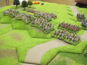 Ottoman azab bowmen form a defensive line along the forward slope of an 8-hex hill on the left of the French battle line.