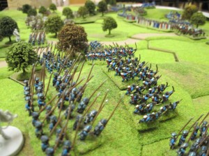 On the left wing of the Samurai army, the ashigaru, with spears and bow, take control of the 8-hex hill