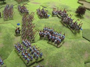 Korean heavy cavalry come across to assist the Korean spearmen.