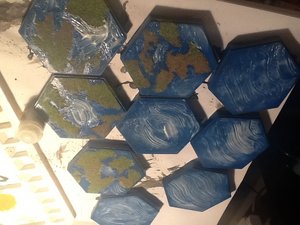 Blue hexes painted with texture 1.