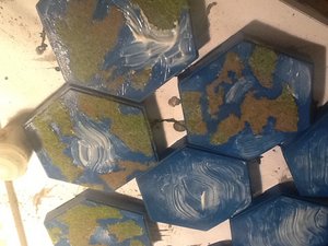 Blue hexes painted with texture 2.